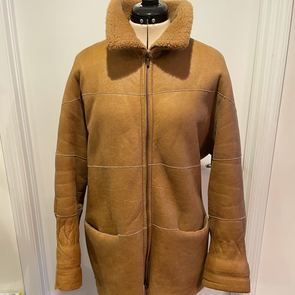 Fantazia Camel Shearling Zip Front Coat - Size S. - Picture 2 of 16